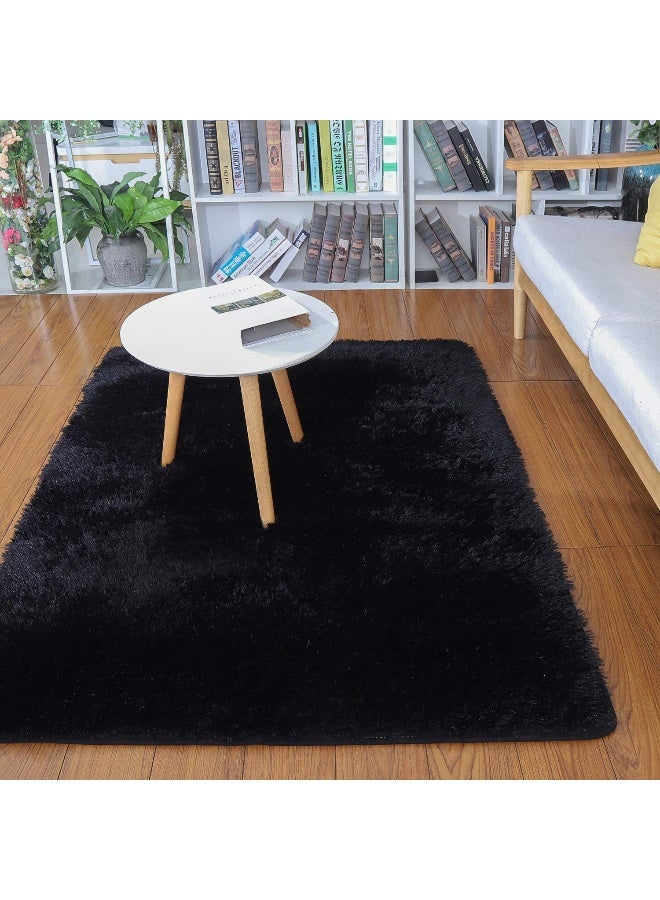Merelax Soft Modern Indoor Shaggy Area Rug for Bedroom Livingroom Dorm Kids Room Home Decorative, Non-Slip Plush Fluffy Furry Fur Rugs Comfy Nursery Accent Floor Carpet 2x3 Feet, Black - Image 1